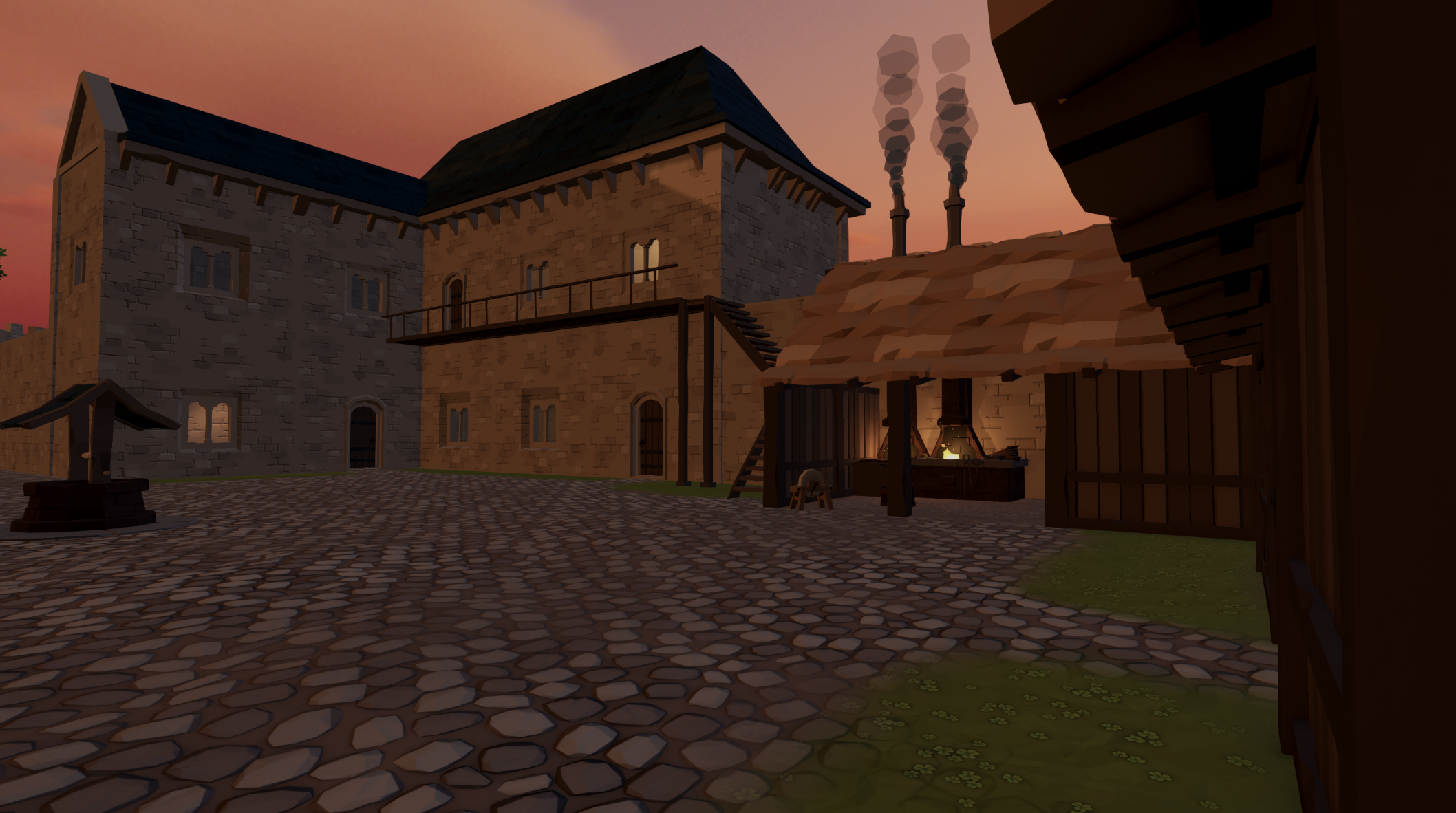A castle courtyard and workshop in The Lost Heir